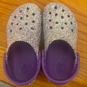 Kids purple glitter classic crocs size 11